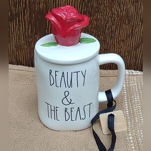 New! Rae Dunn x Disney Princess Beauty & The Beast Mug Red Rose Topper